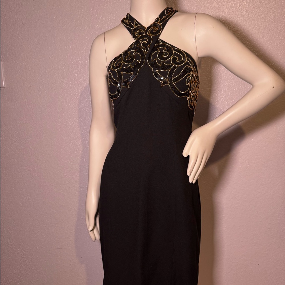 Vintage Rimini Neiman Marcus Black Beaded Cocktail MIDI Dress Size 6 Vtg 80s 90s